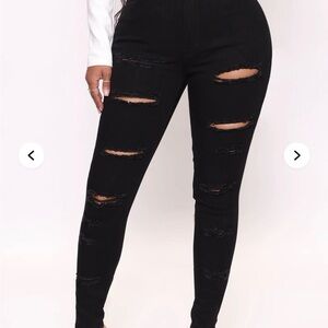 Fashion Nova Black Distressed Skinny Jeans